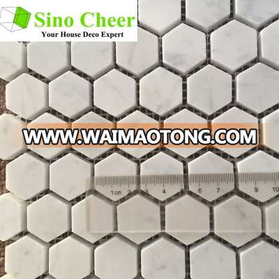 The high quality carrara white 25mm marble stone mosaic tile for wall